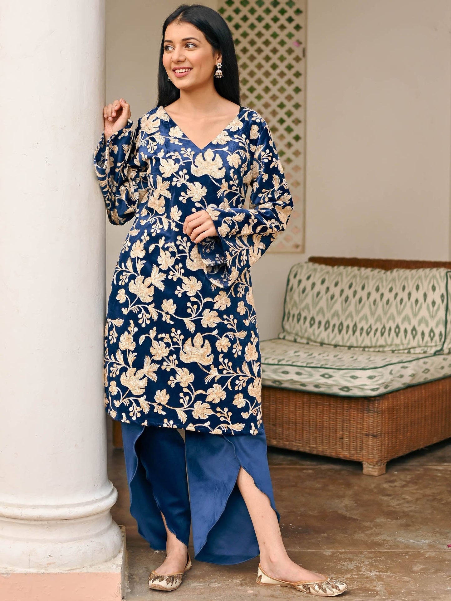 Blue Velvet Kurta Set