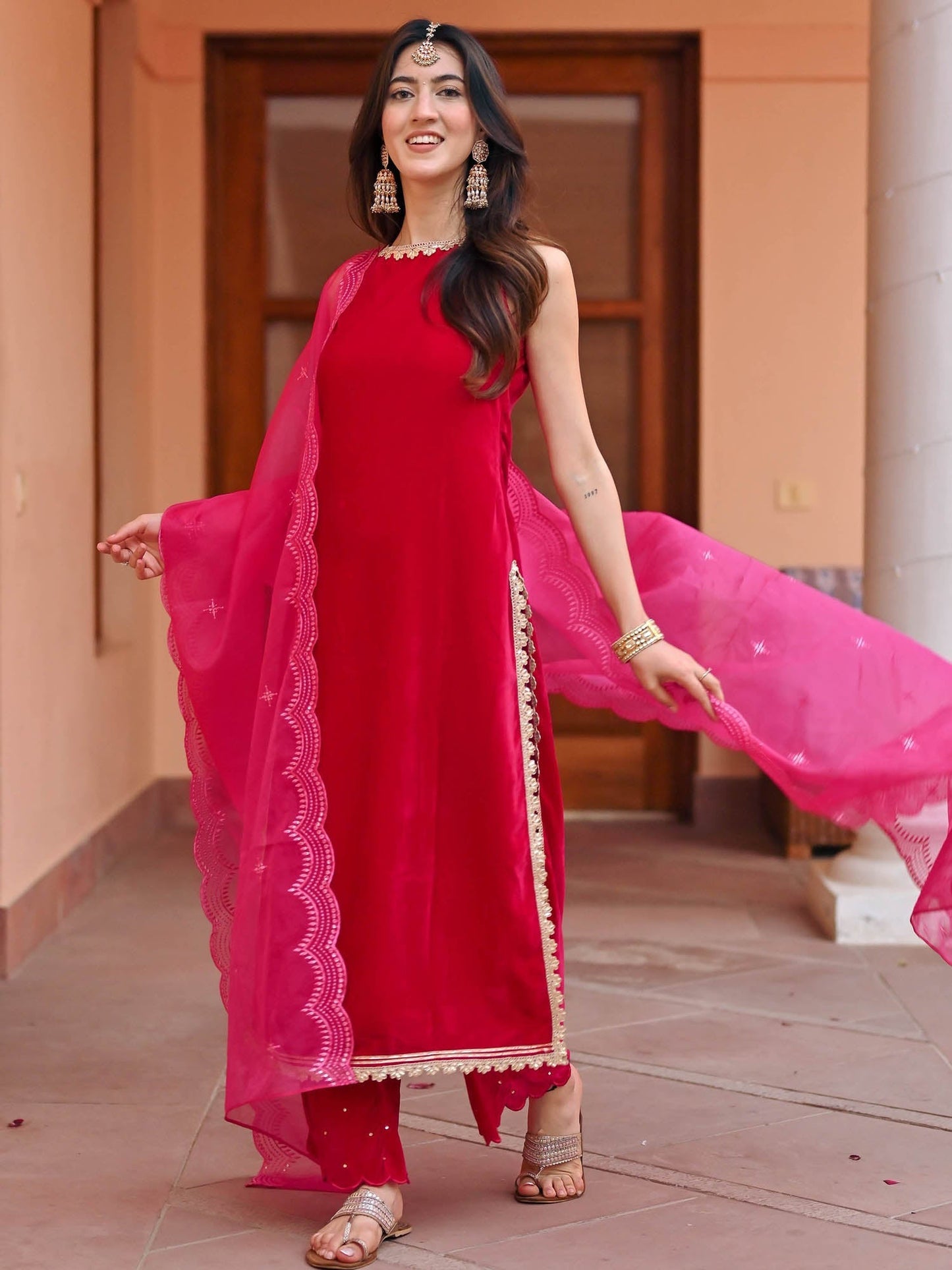 Pink Velvet Kurta Palazzo Set