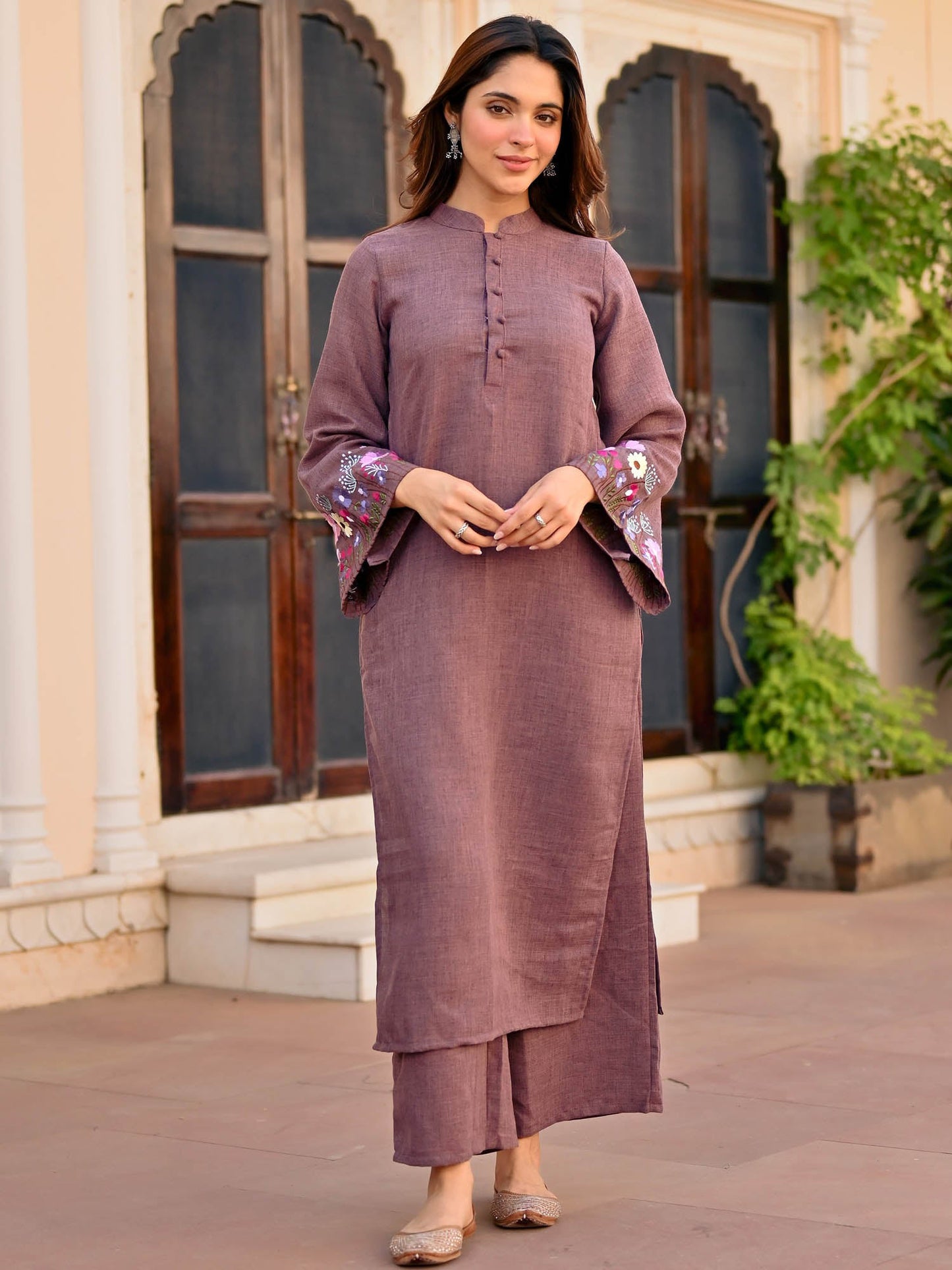 Purple Embroidered Kurta Set