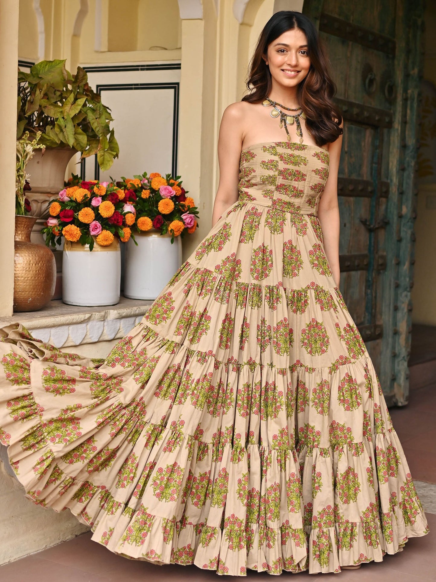 Brown Printed Cotton Dress