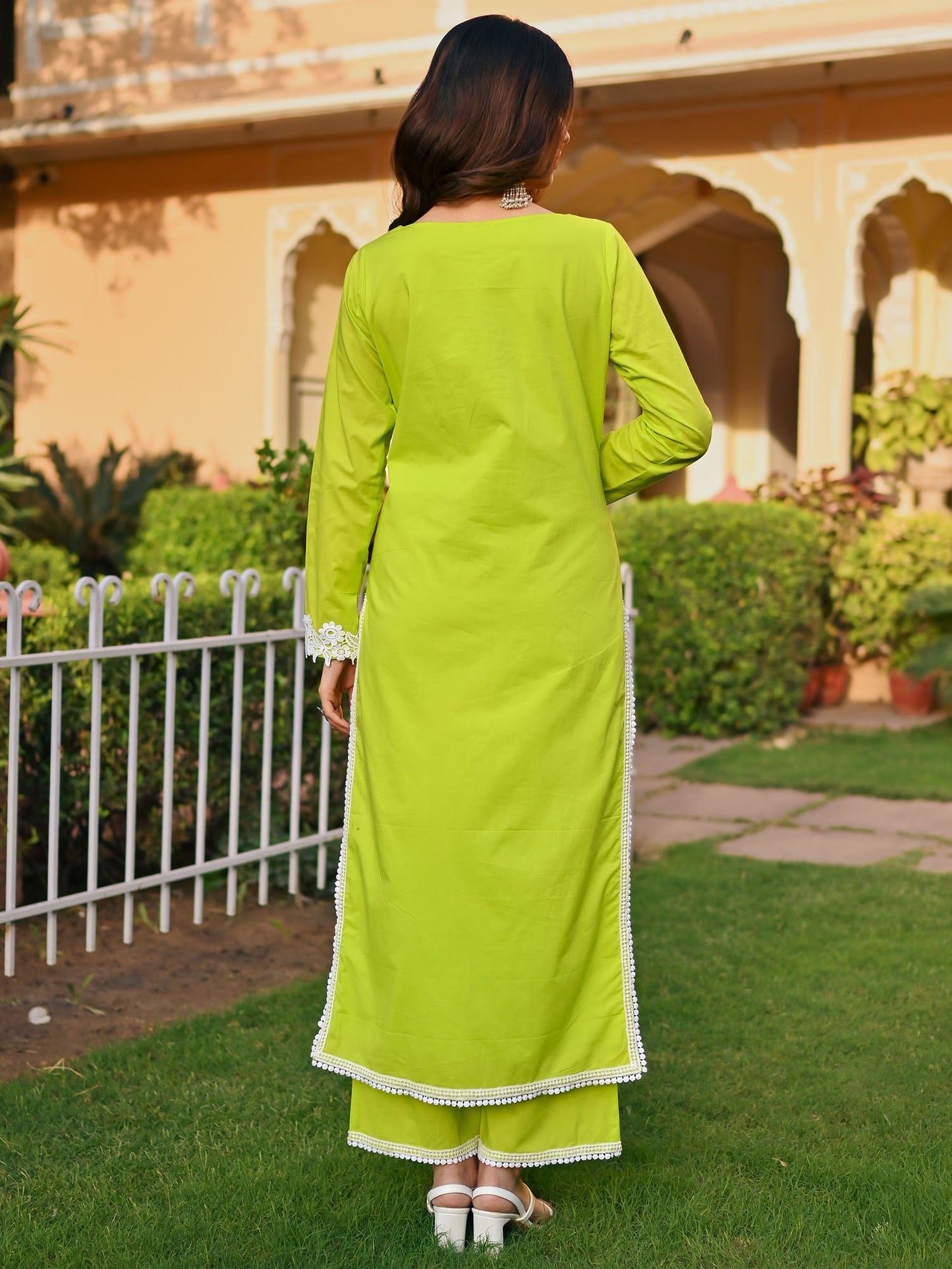 Solid Green Cotton Kurta Set