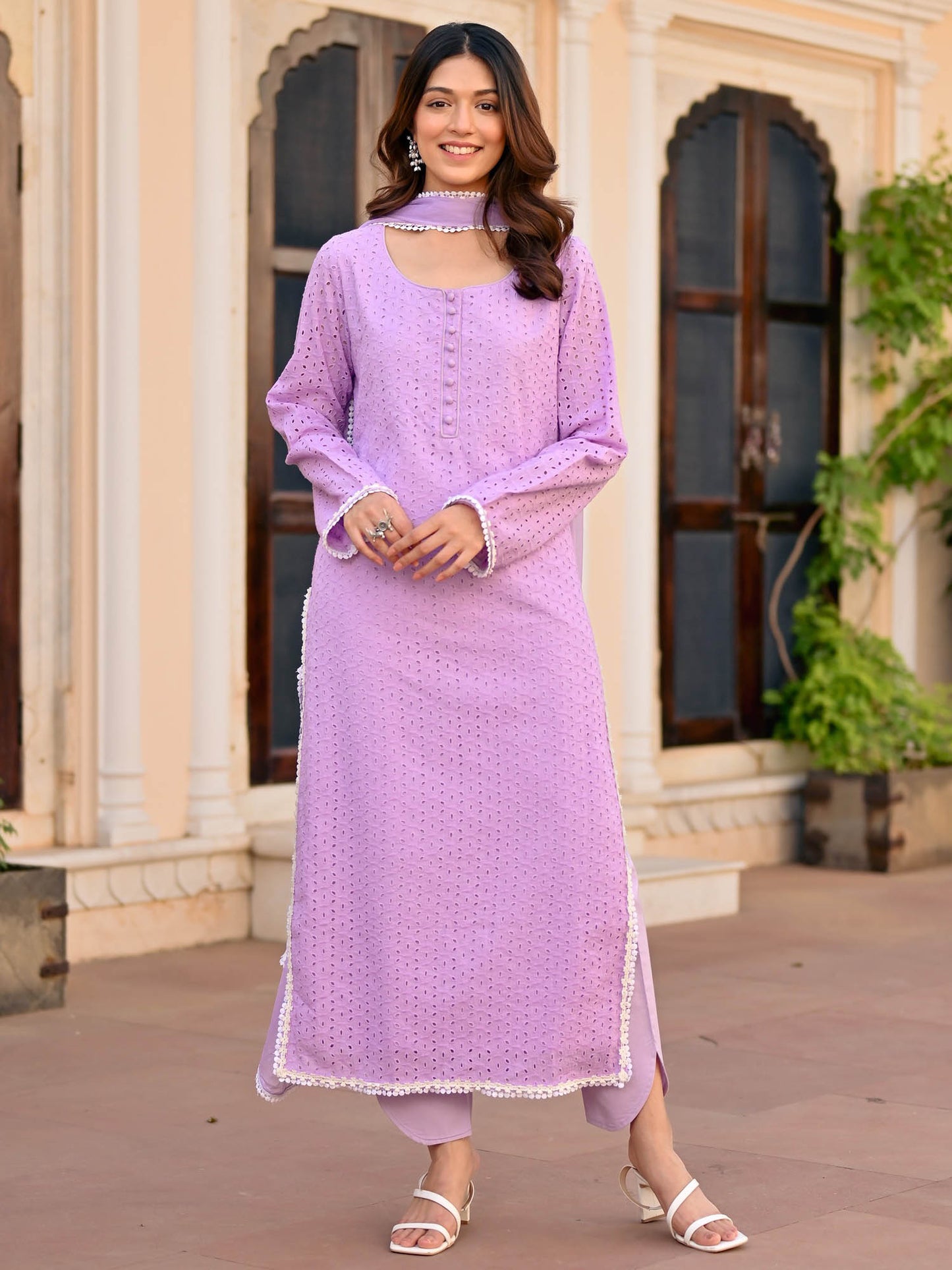 Lavendar Schiffli Kurta Set