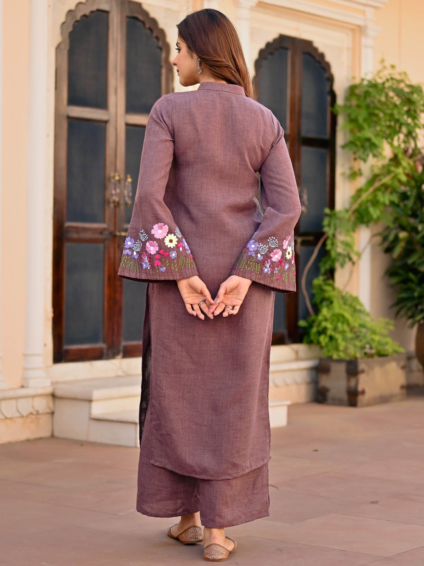 Purple Embroidered Kurta Set