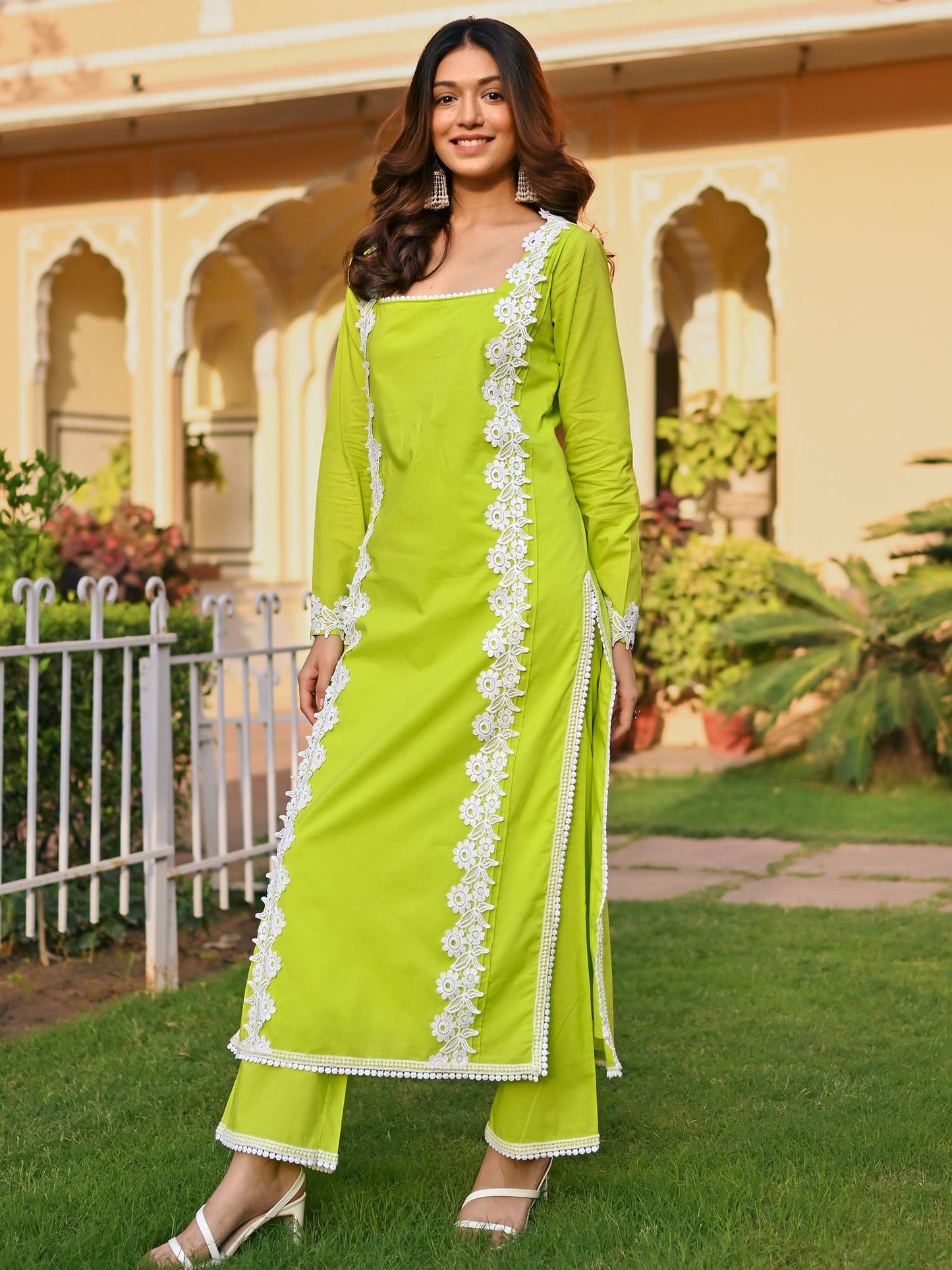 Solid Green Cotton Kurta Set