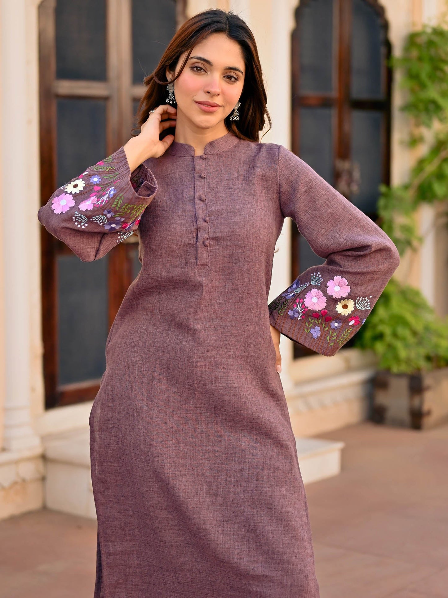 Purple Embroidered Kurta Set