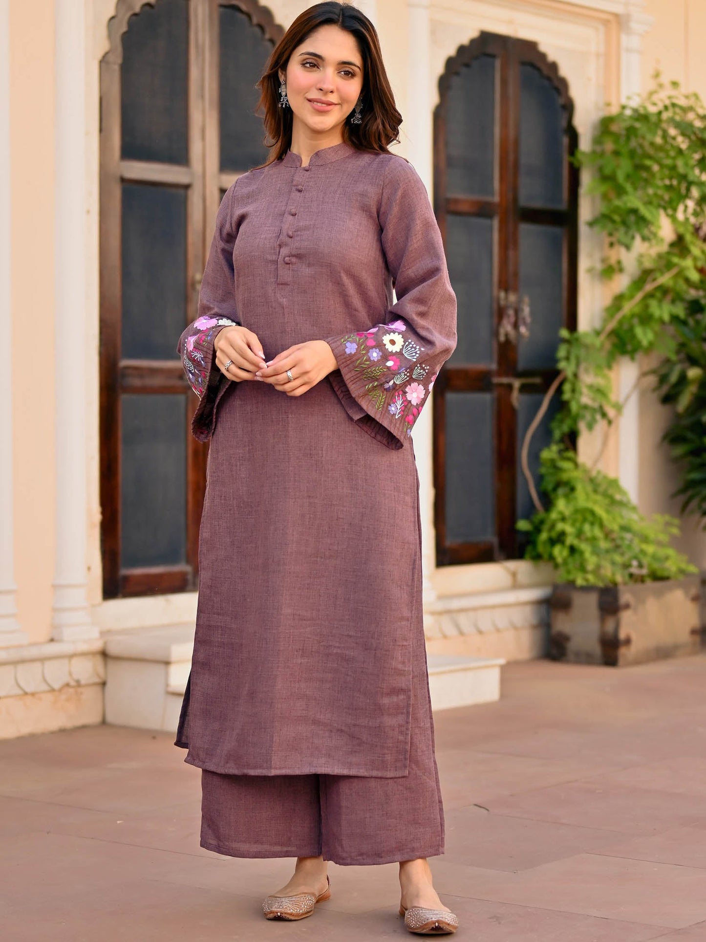 Purple Embroidered Kurta Set