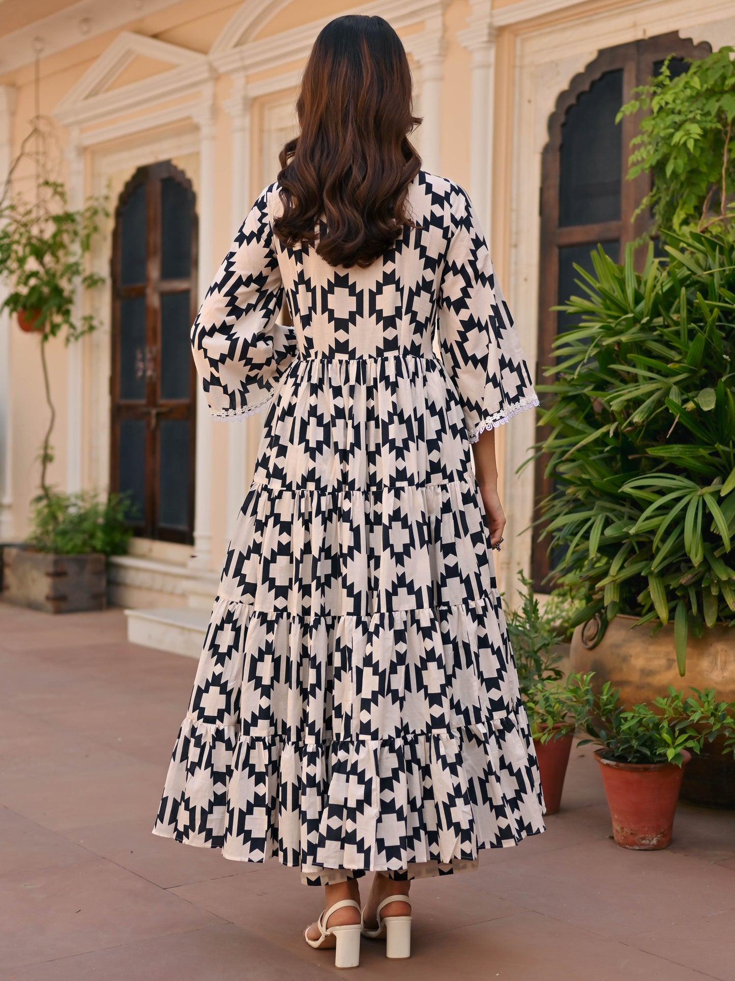 Black Geometric Printed Anarkali Set