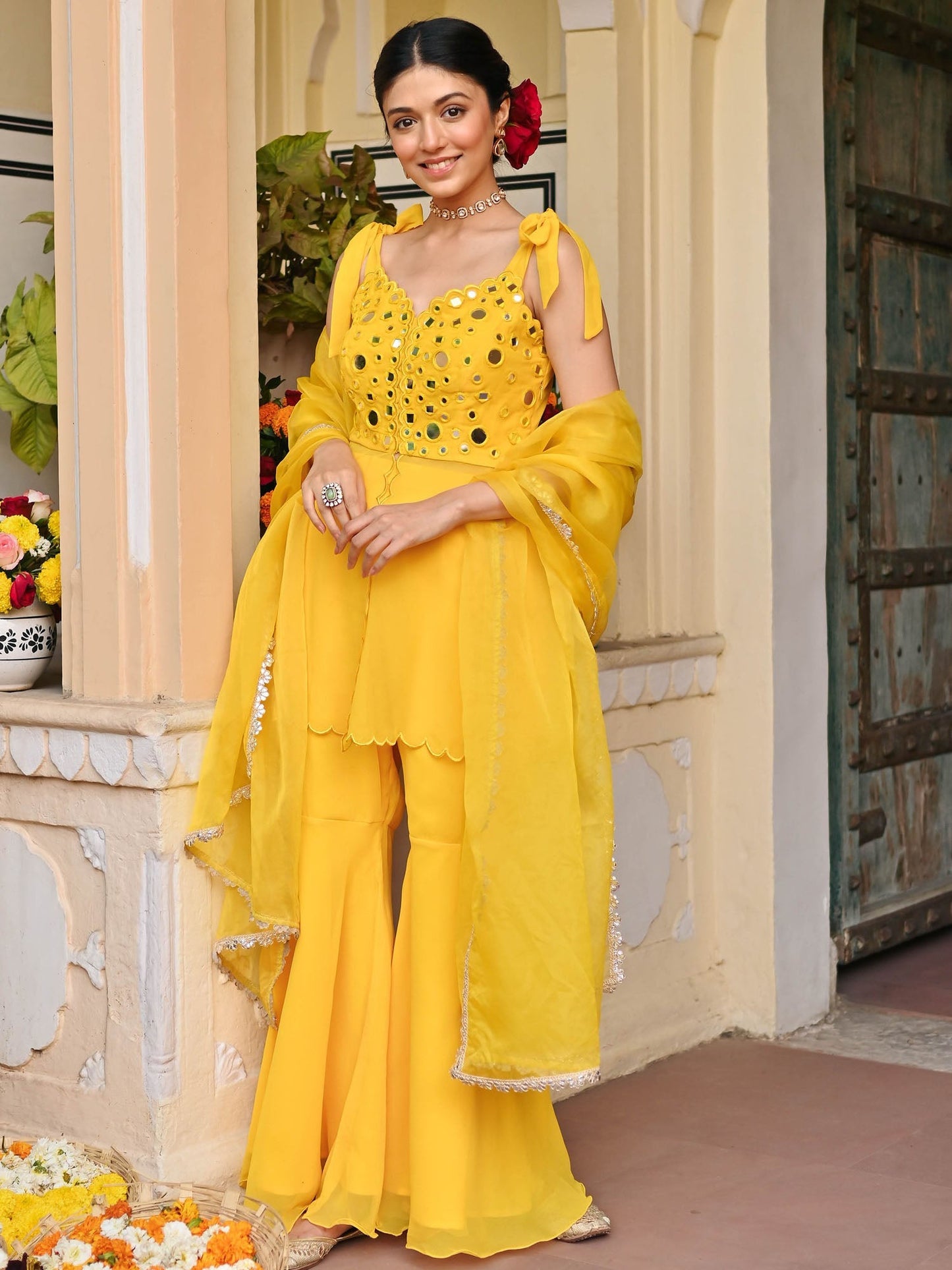 Yellow Mirror Sharara Set
