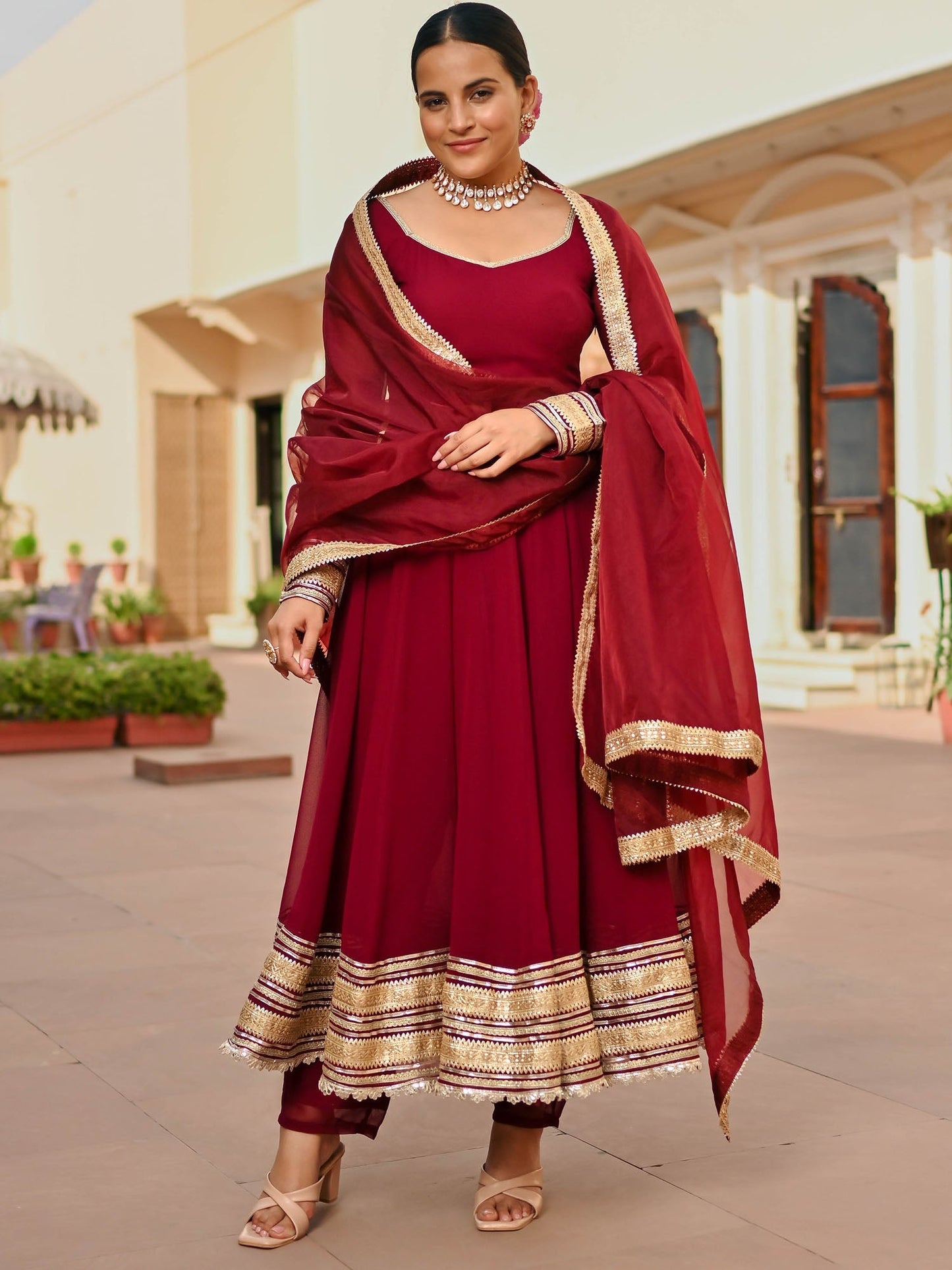 BURGANDY GEORGETTE ANARKALI SET