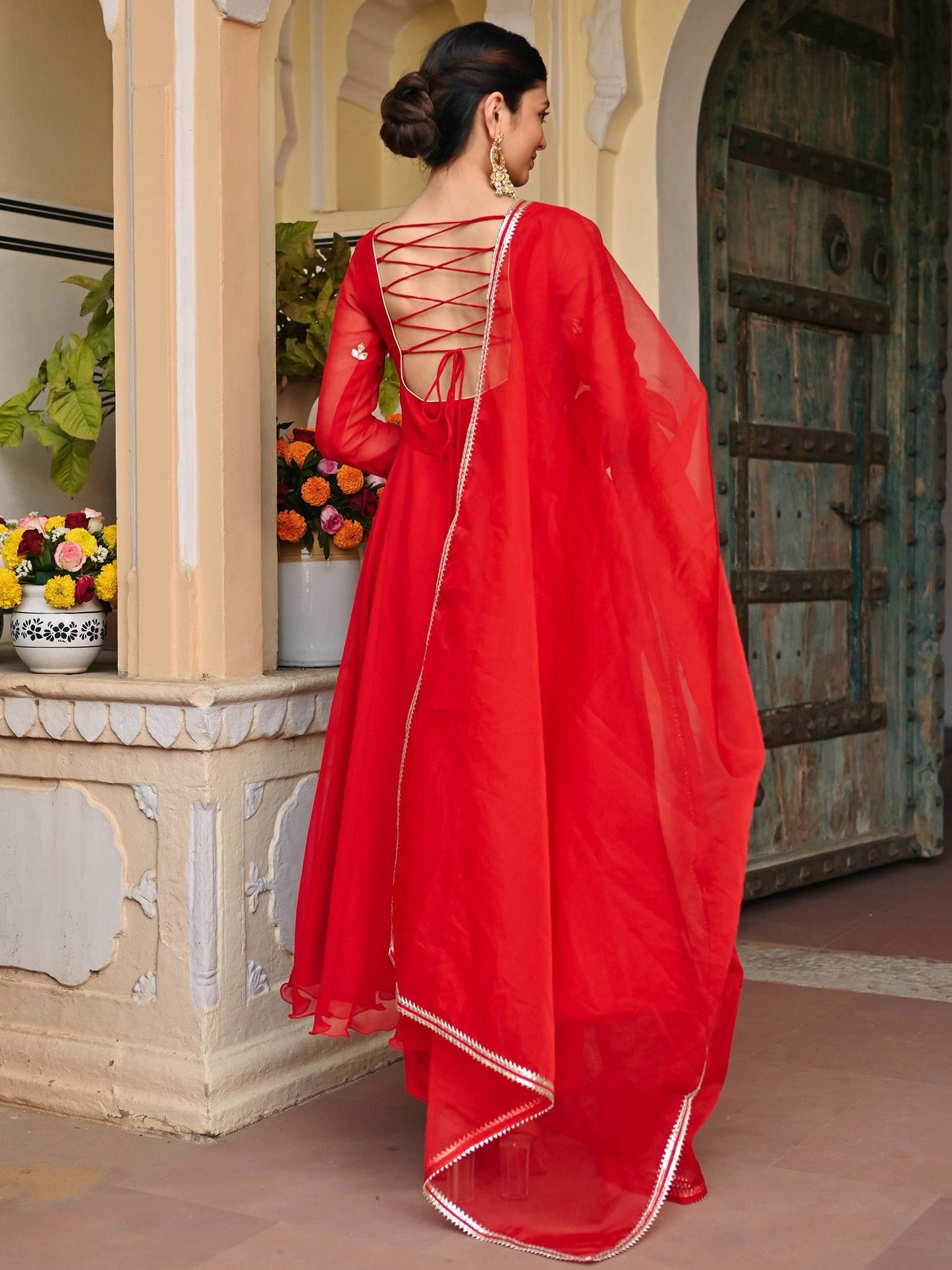 RED GEORGETTE HANDWORK ANARKALI SET