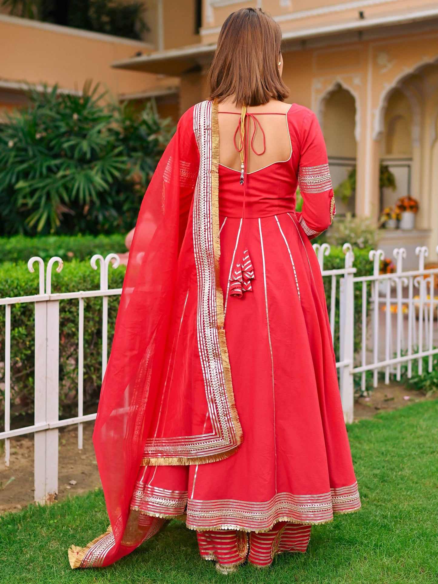 Red Paisley Gota Anarkali Set