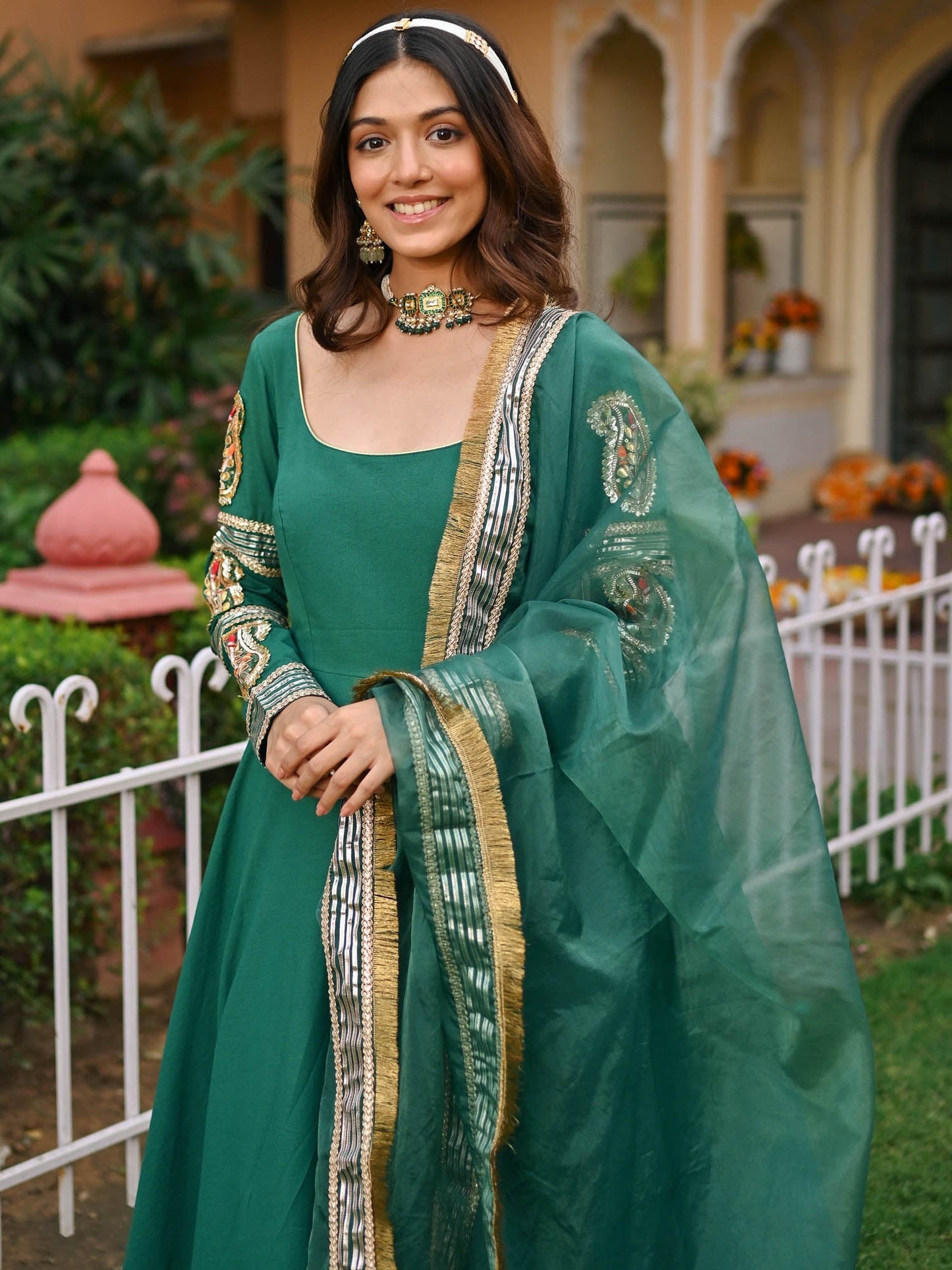 Green Paisley Gota Anarkali Set