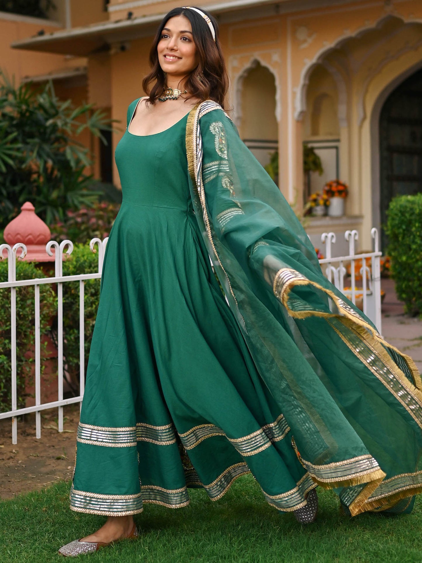 Green Paisley Gota Anarkali Set