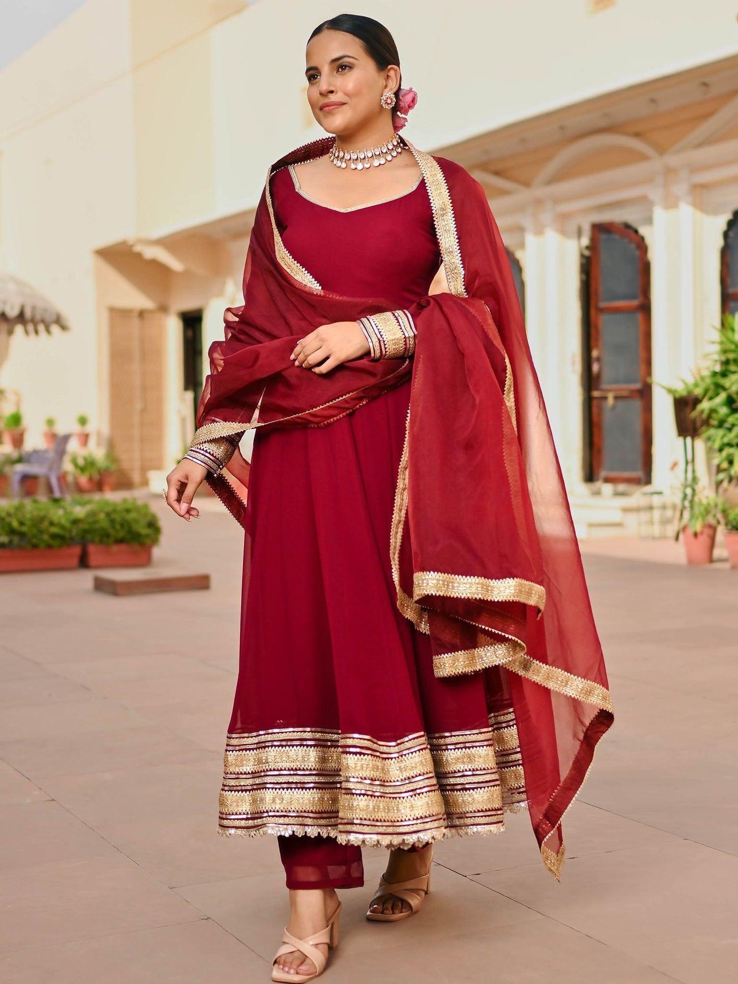 BURGANDY GEORGETTE ANARKALI SET