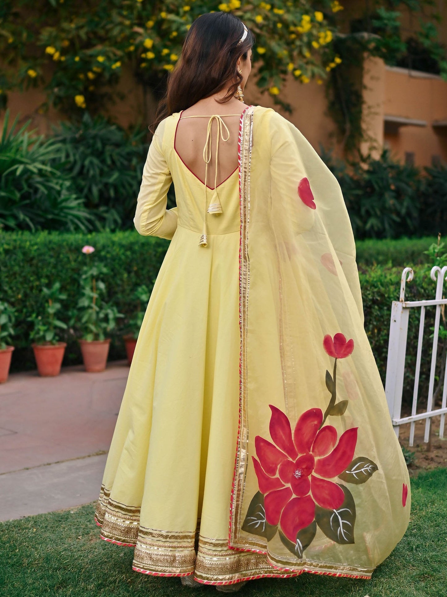 Yellow Handbrush Anarkali Set