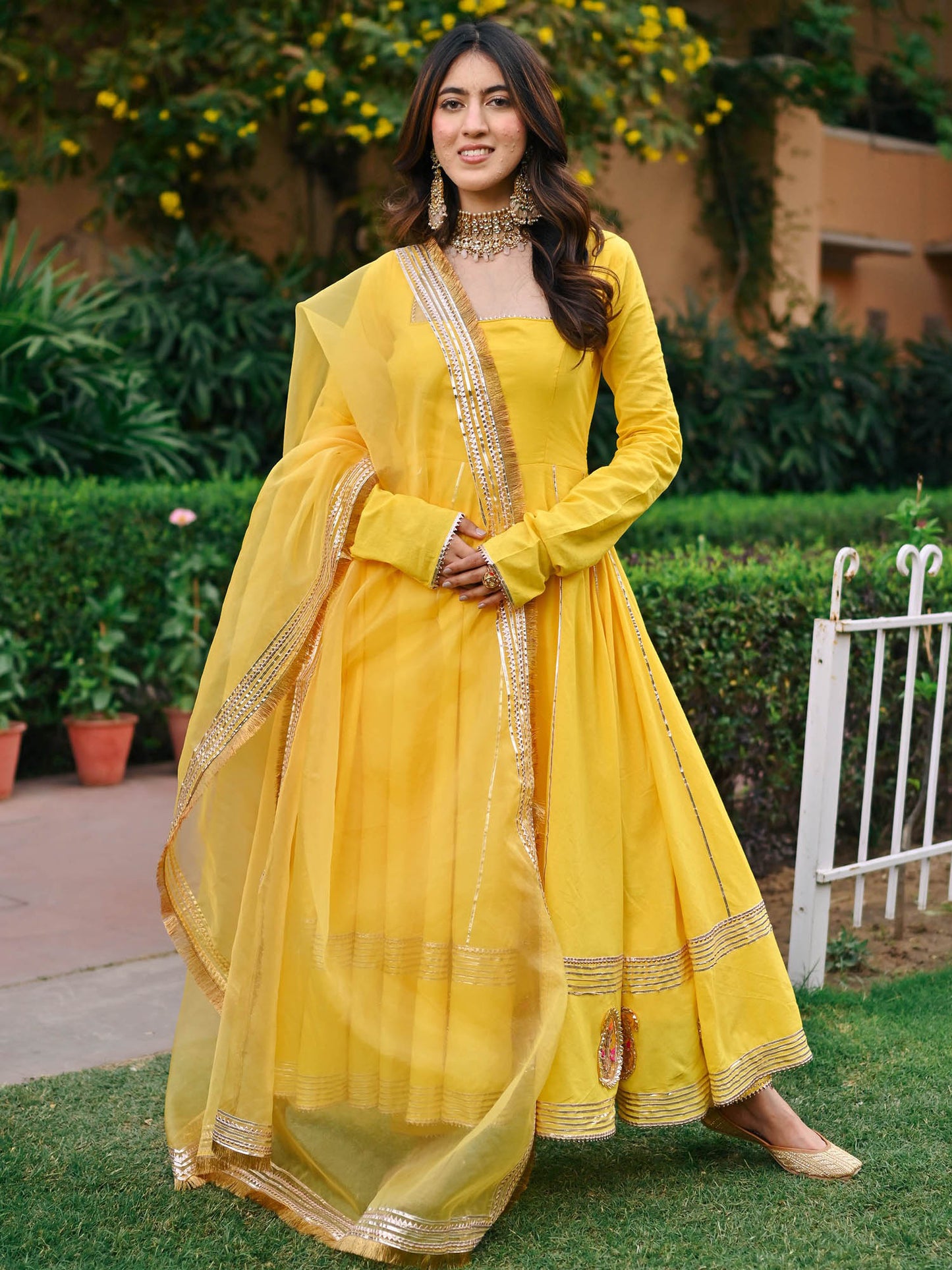 Yellow Paisley Gota Anarkali Set
