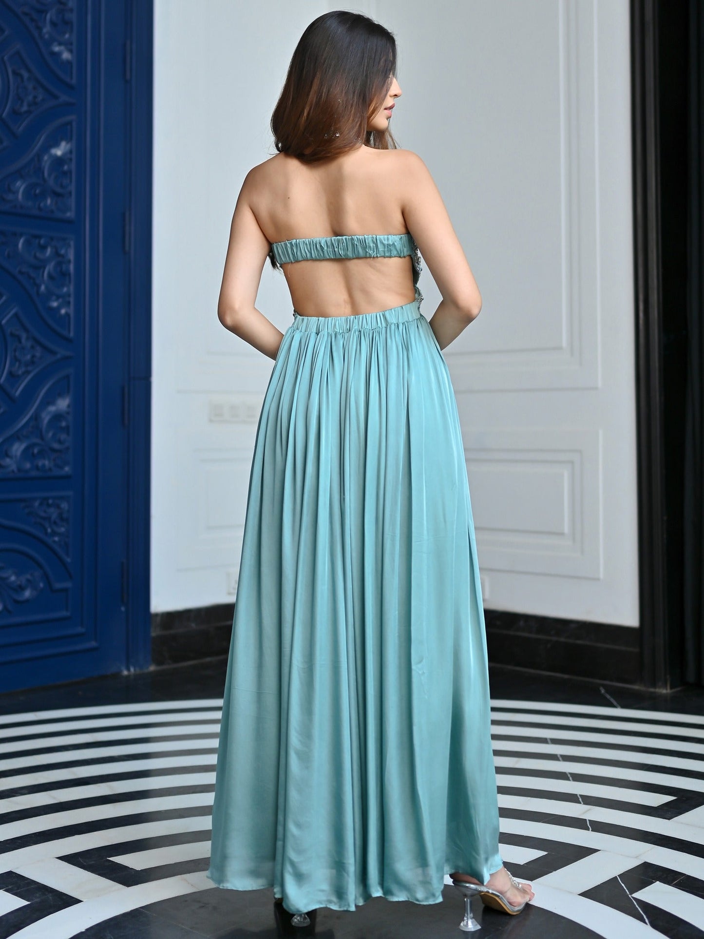 Blue Silk Satin Gown