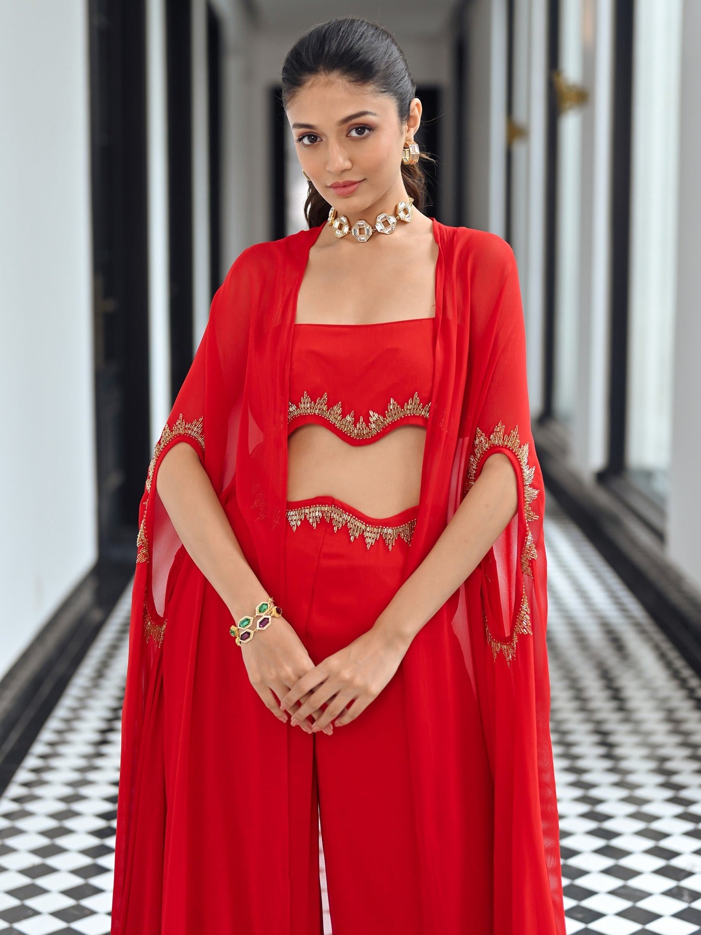 Red Georgette Coord Set