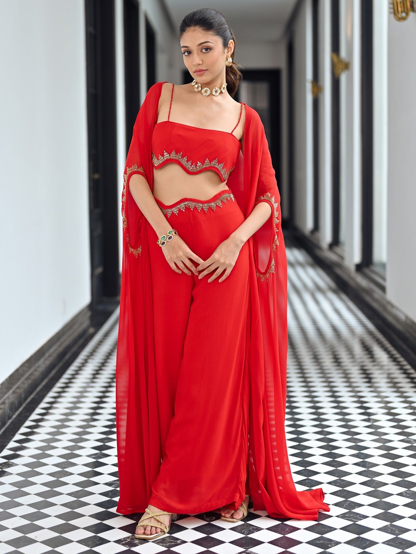 Red Georgette Coord Set