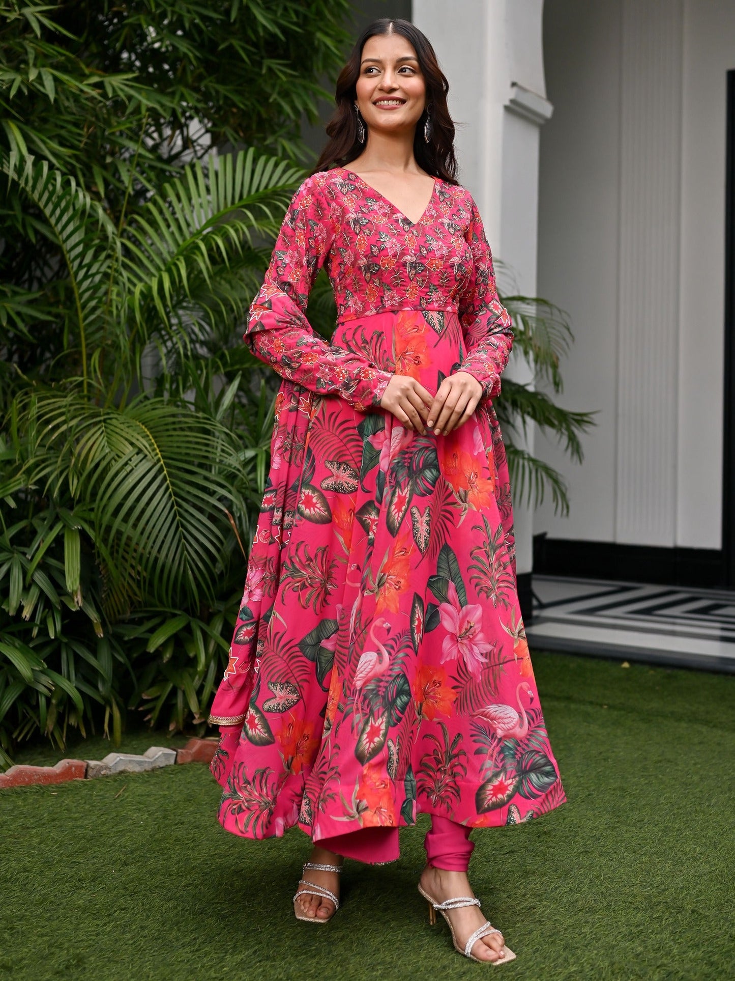 Tropical Radiance Pink Anarkali set