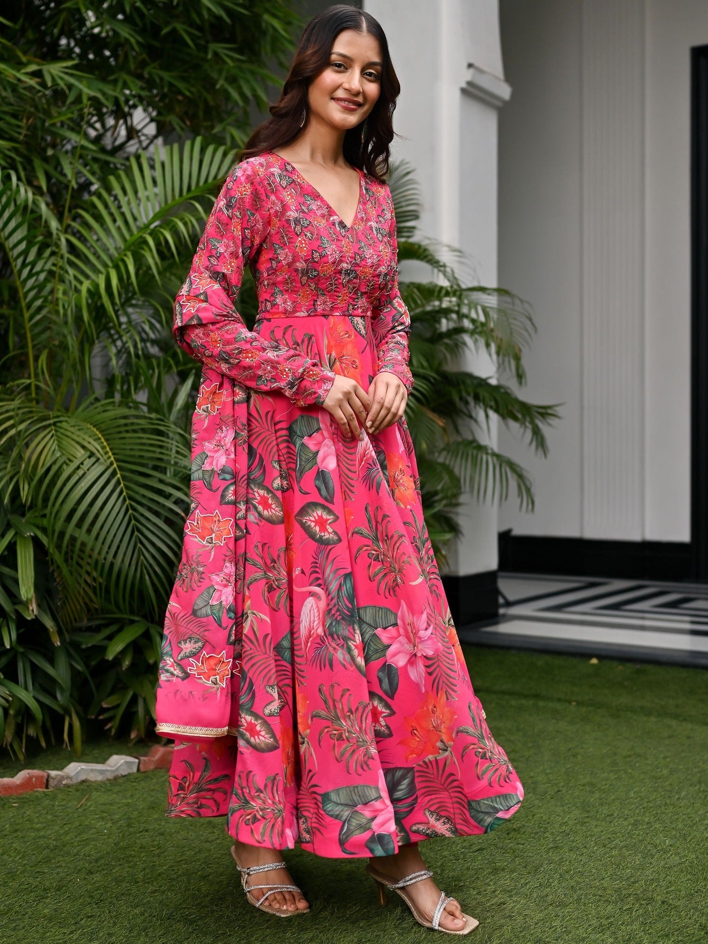 Tropical Radiance Pink Anarkali set