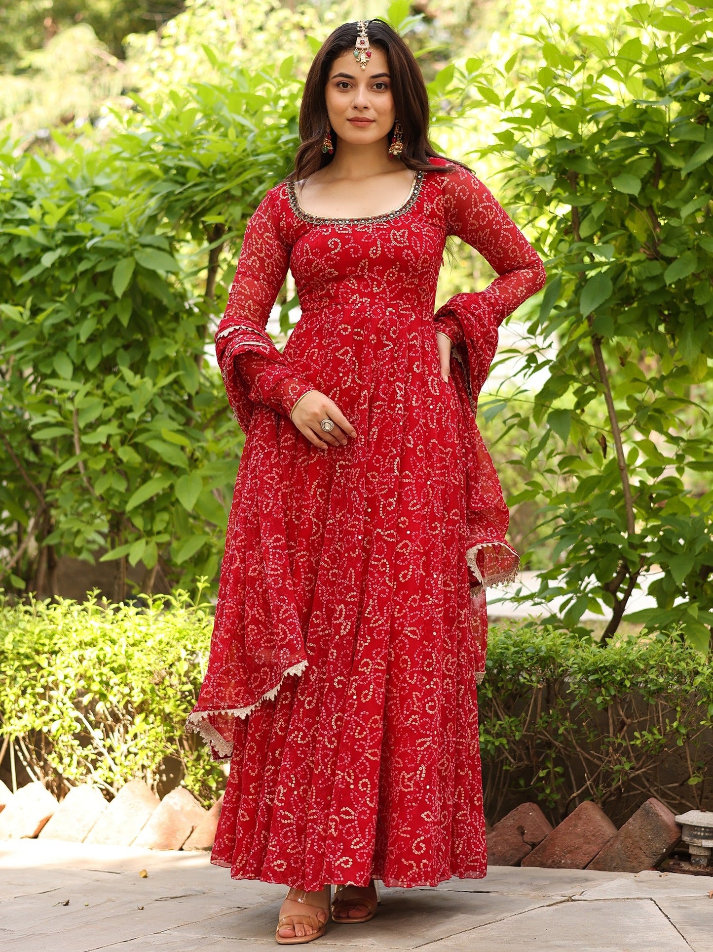 BHANDHEJ BAAGH Red Anarkali