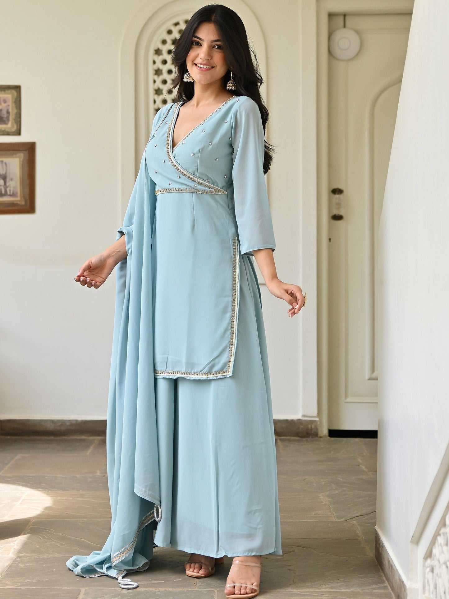 Blue Handwork Sharara Set