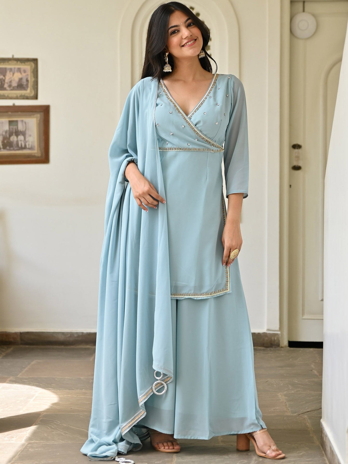 Blue Handwork Sharara Set