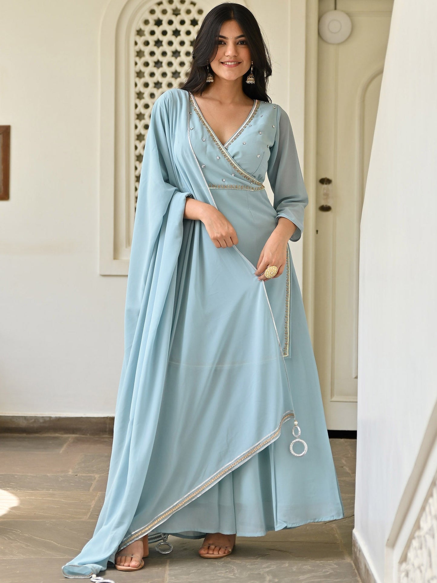Blue Handwork Sharara Set