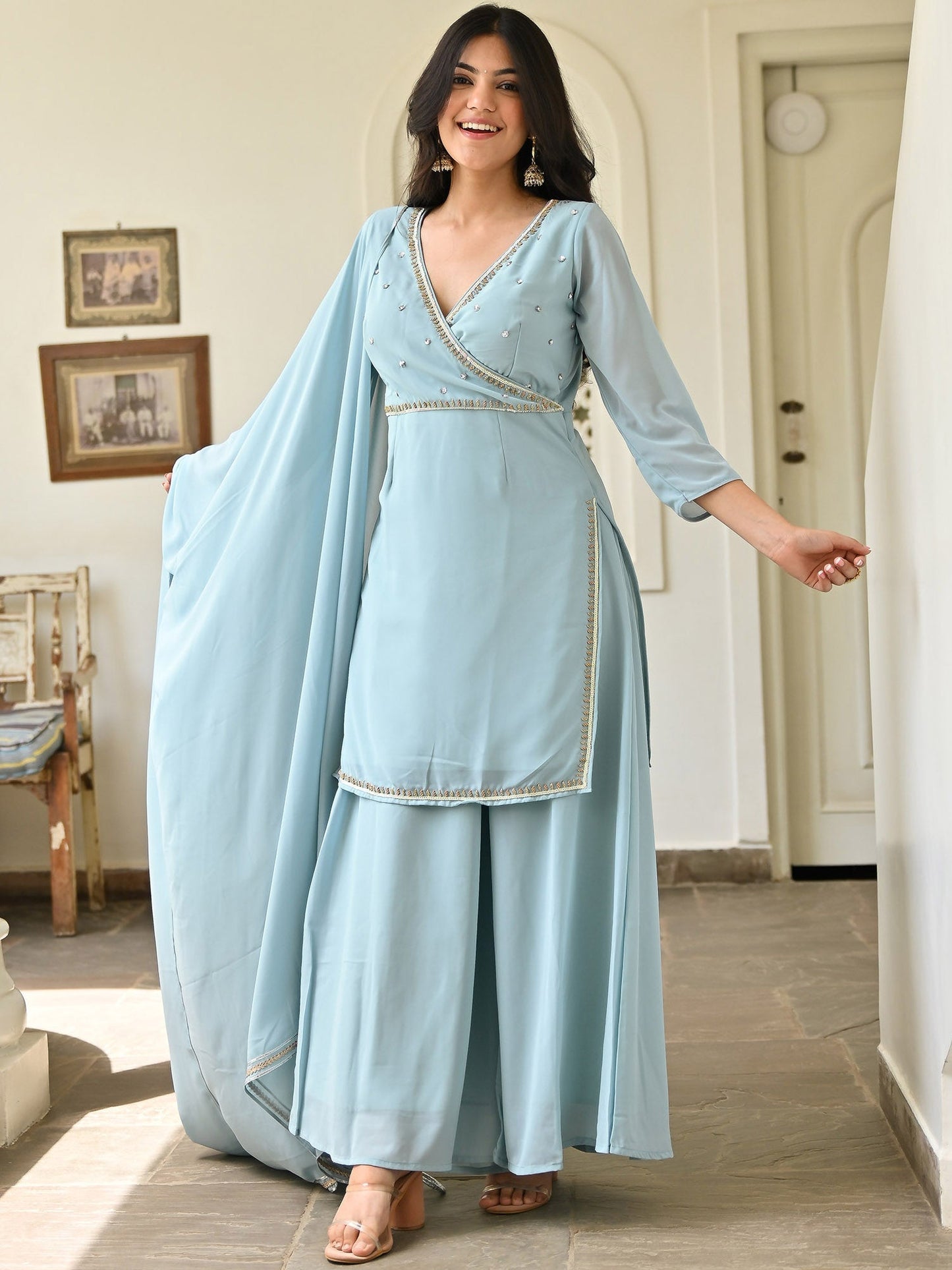 Blue Handwork Sharara Set