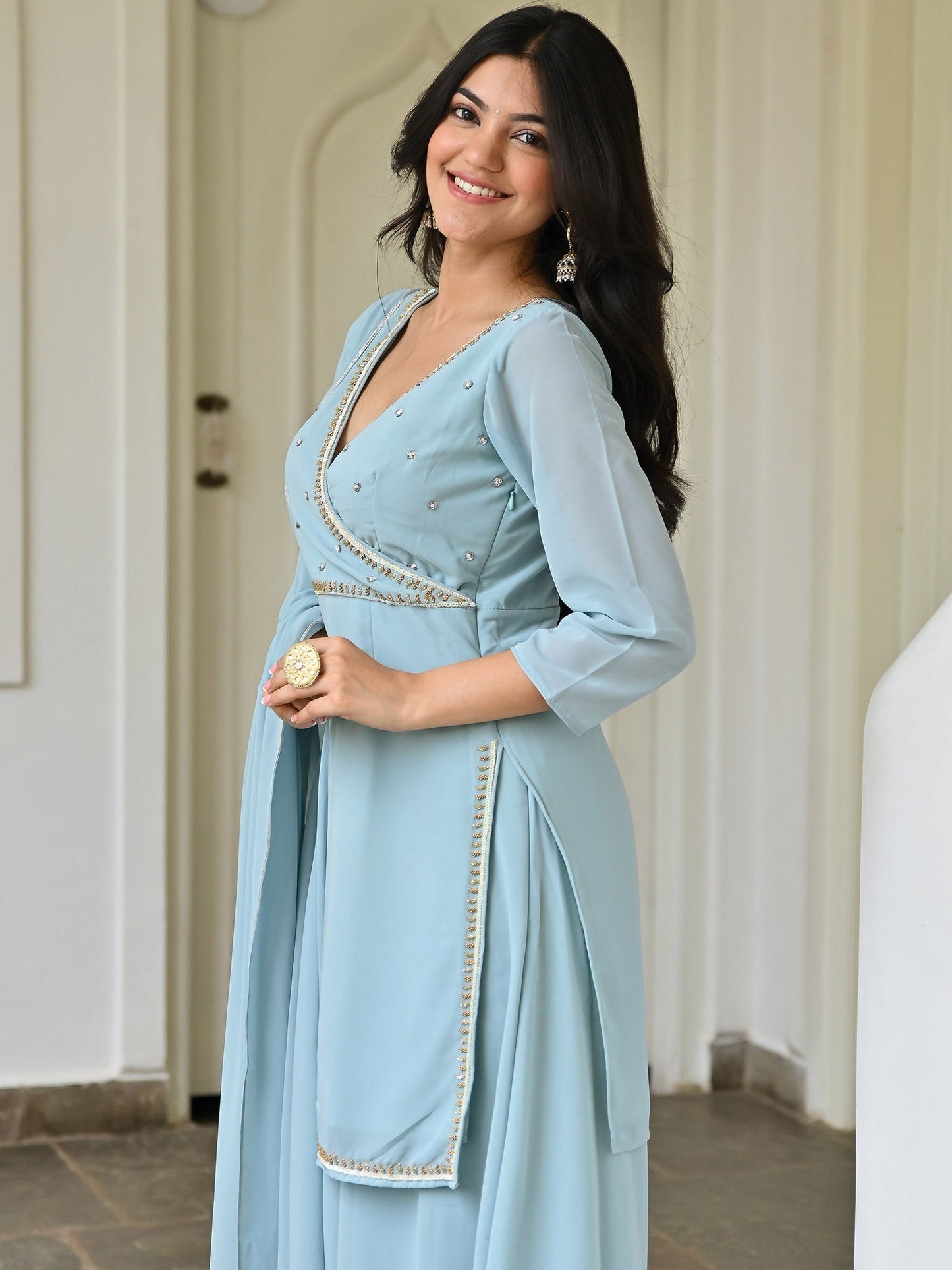 Blue Handwork Sharara Set