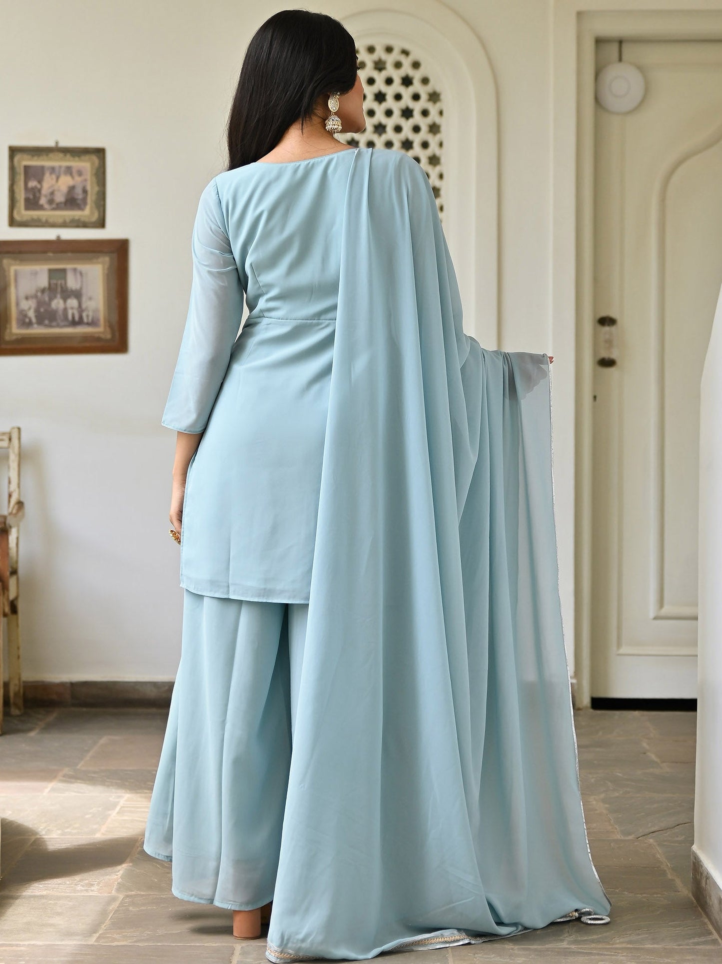 Blue Handwork Sharara Set