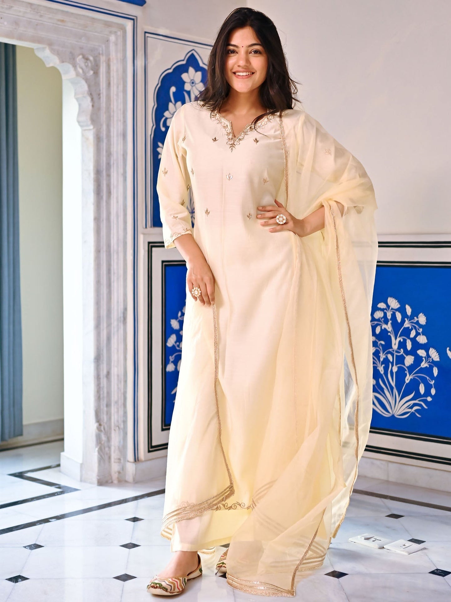 Ivory Gota Patti Kurta Set