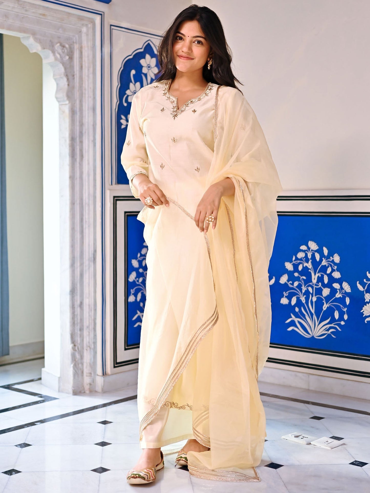 Ivory Gota Patti Kurta Set