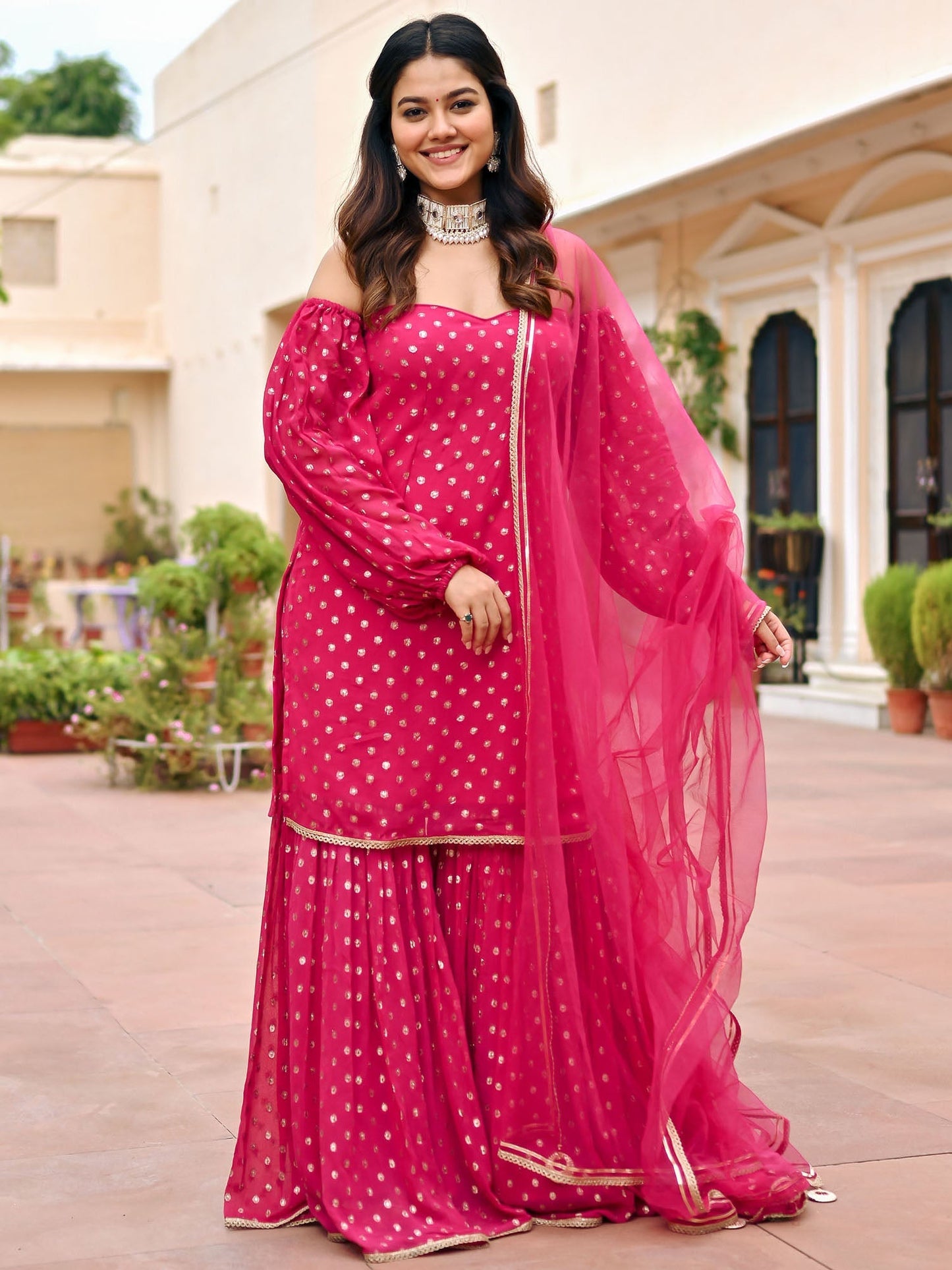 Pink Georgette Sharara Set