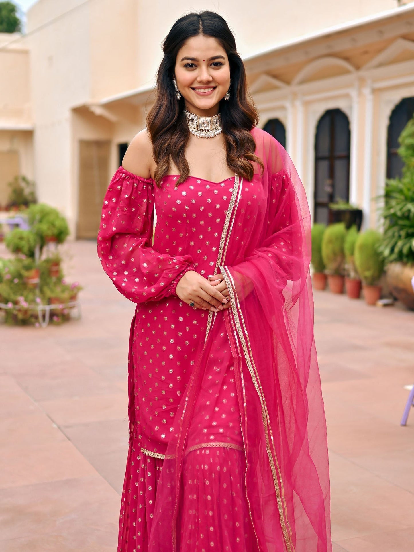 Pink Georgette Sharara Set