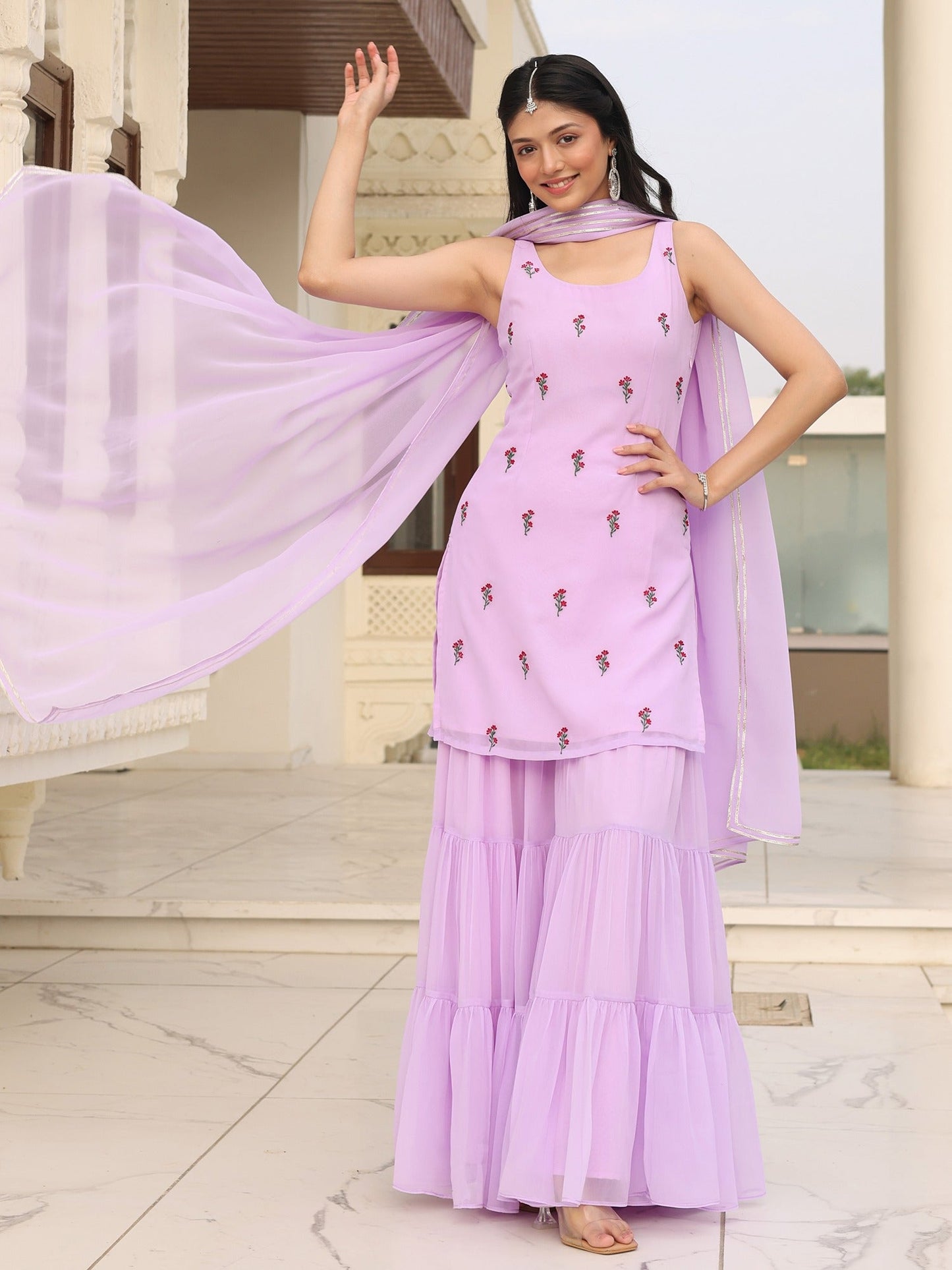 Poo's Iconic Purple Sharara Set