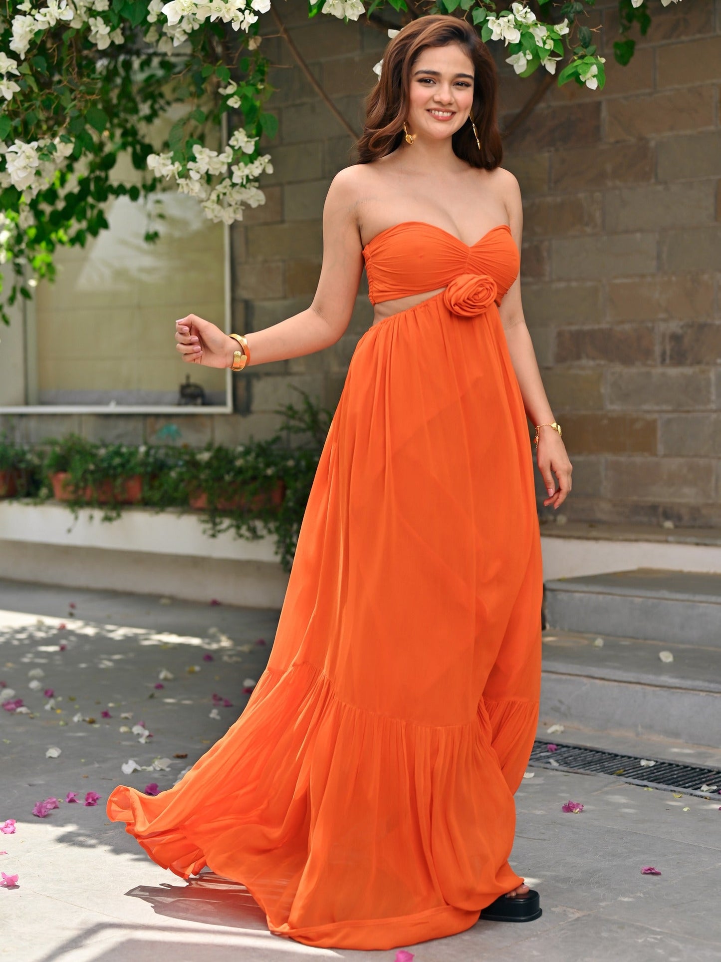 Rose Orange Tube Long Dress