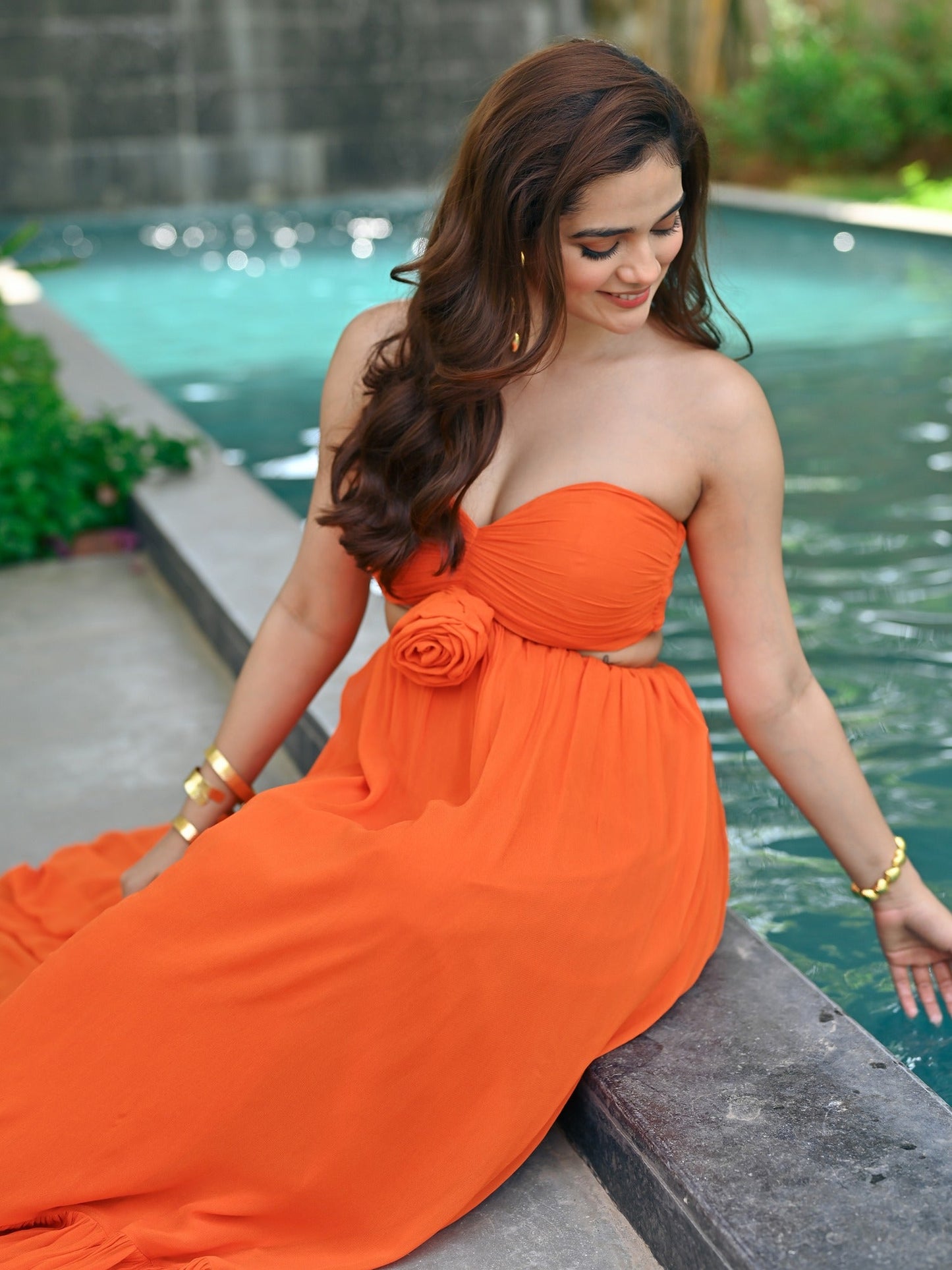 Rose Orange Tube Long Dress