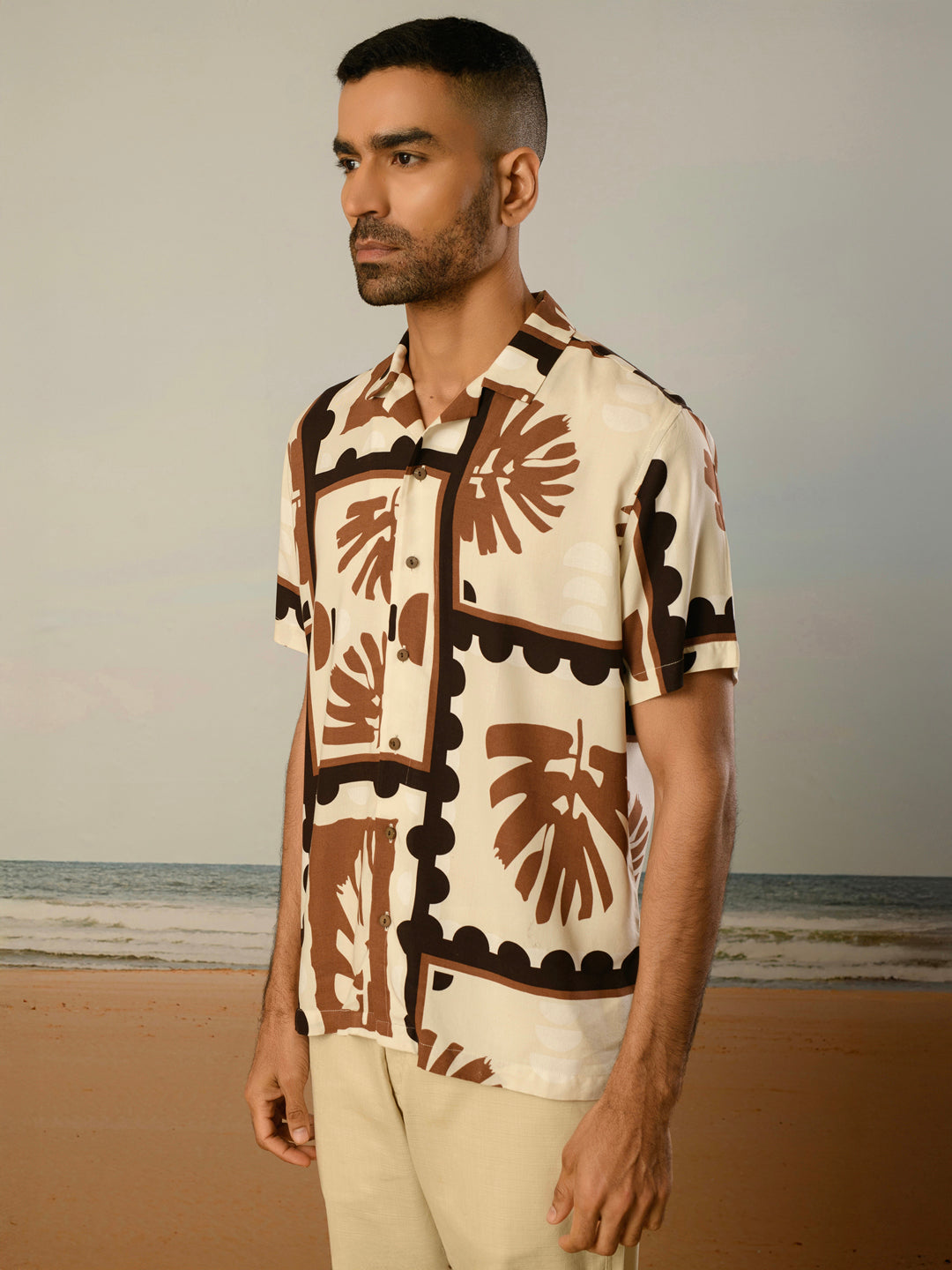 Cream Printed Rayon Shirt