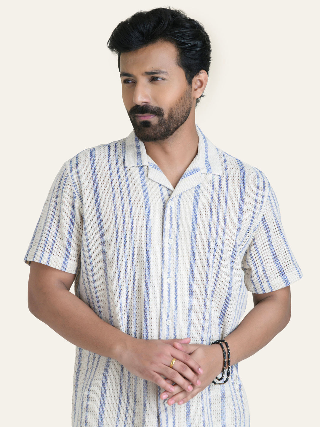 Blue Striped Crochet Shirt