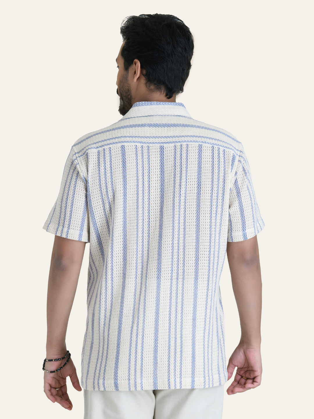 Blue Striped Crochet Shirt