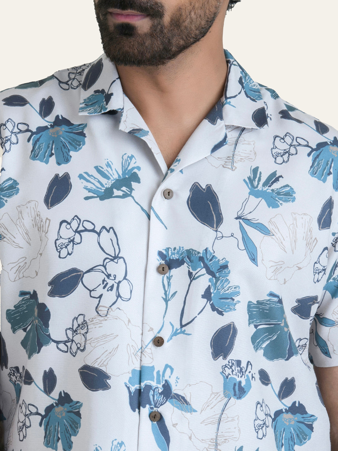 Beige Printed Rayon Shirt