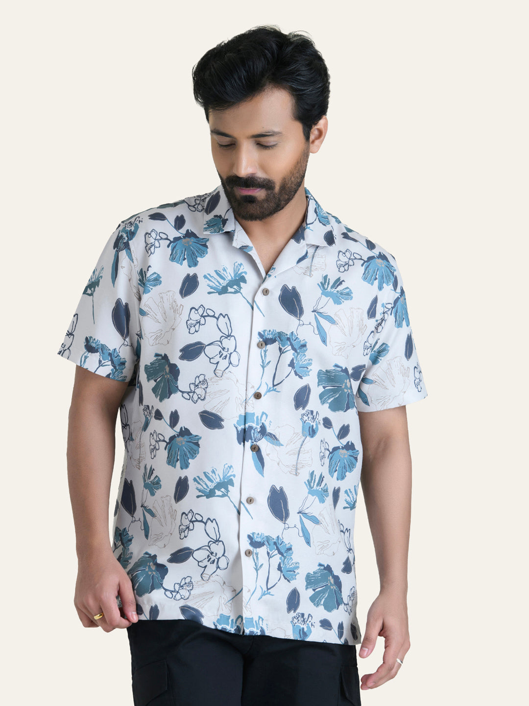 Beige Printed Rayon Shirt