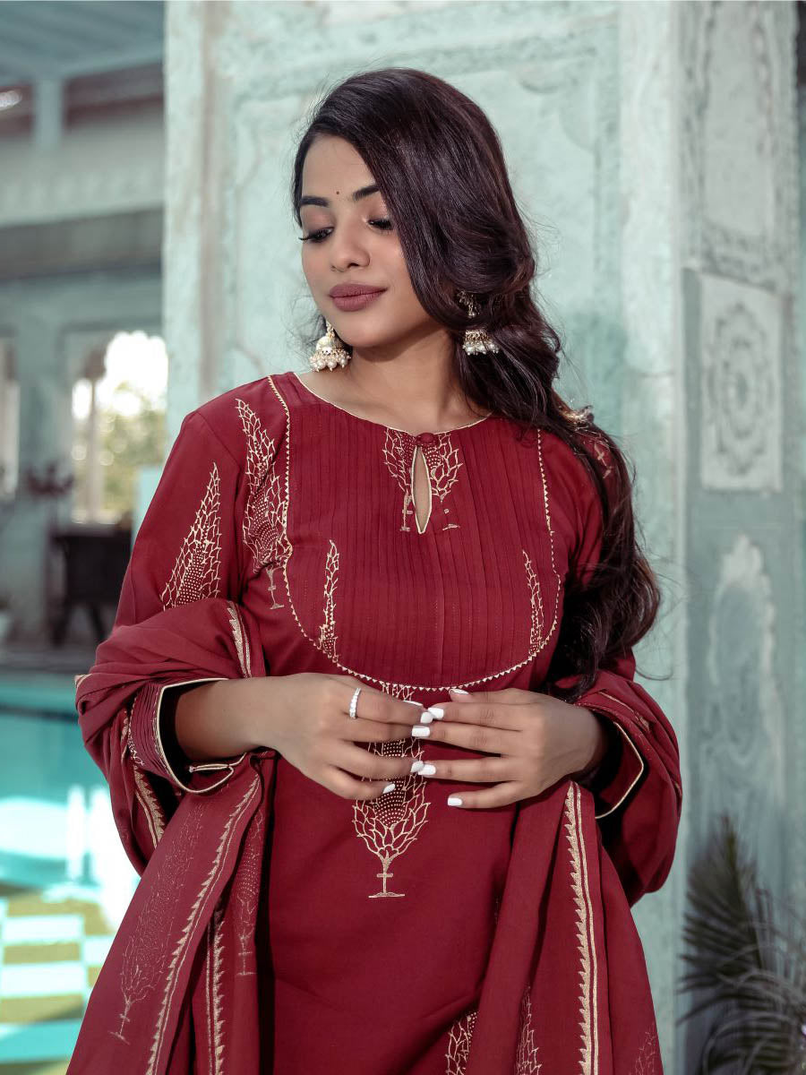 Maroon Printed Kurta Sets