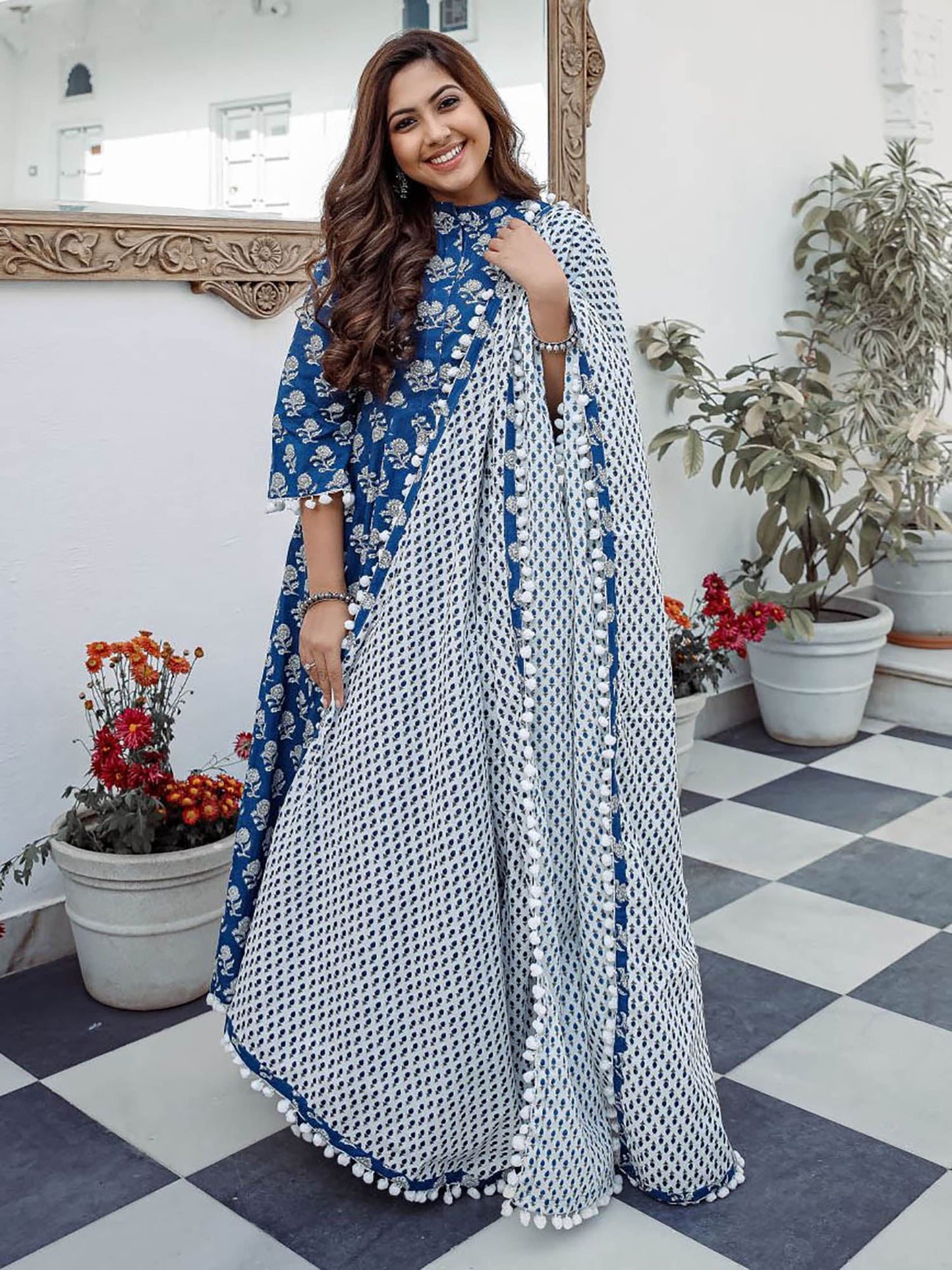 Indigo Anarkali Cotton Suit Set