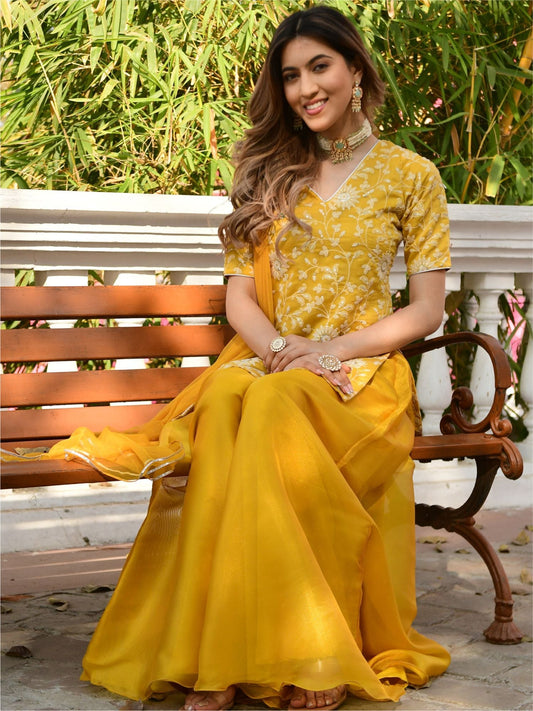 Yellow Embroidered Kurta and Palazzo Set