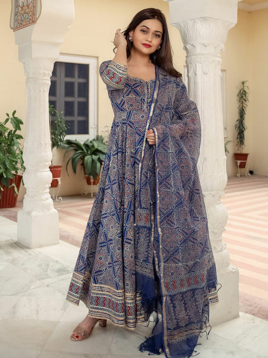 Bagru Printed Anarkali Set