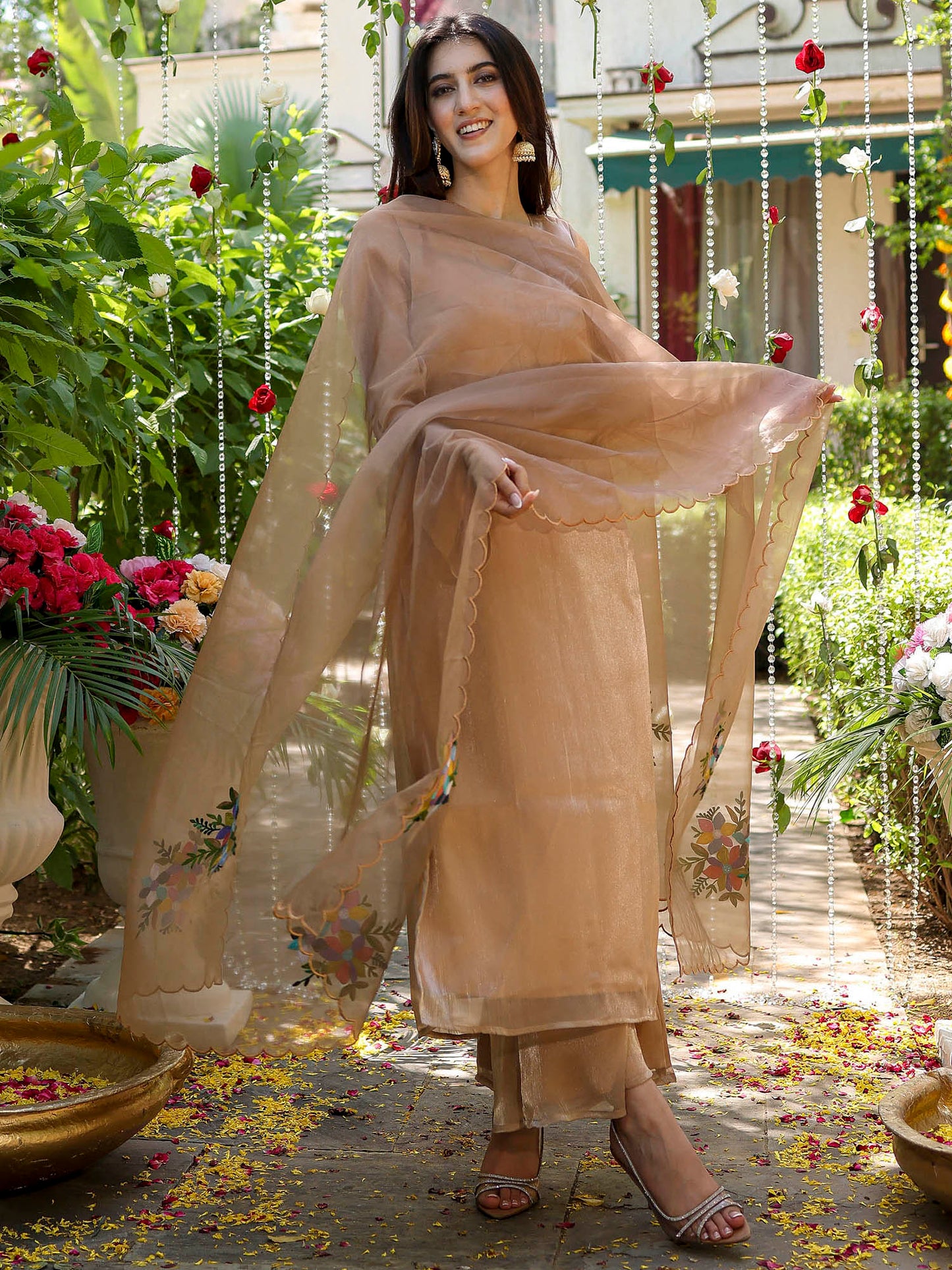 Brown Embroidered Kurta Set