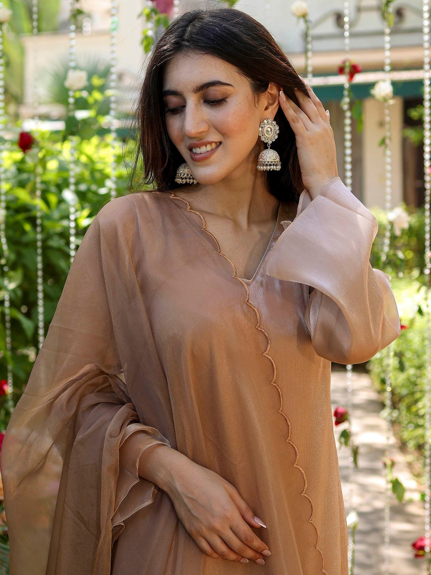 Brown Embroidered Kurta Set